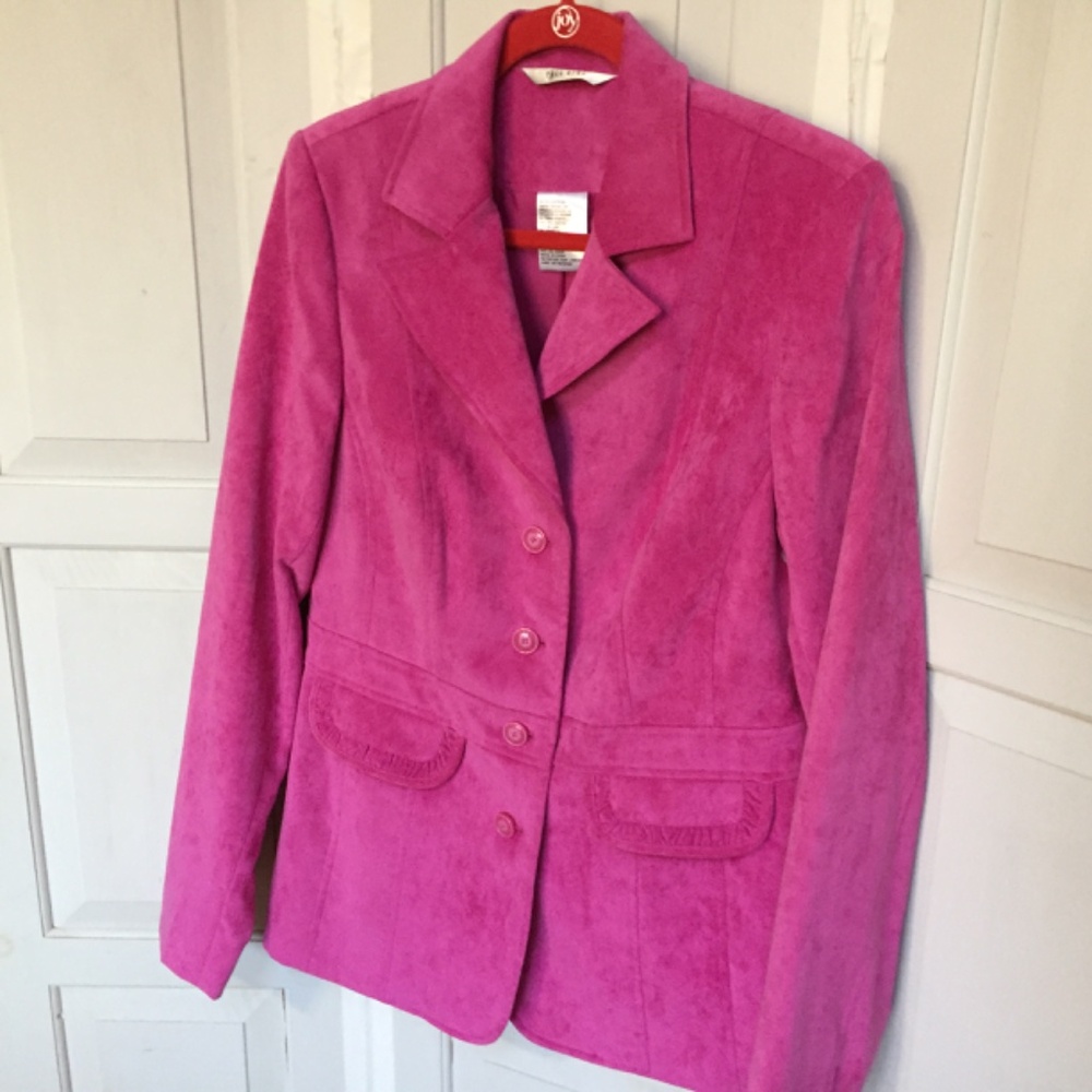 Women's Pink Faux Suede Jacket - Picture 10 of 16